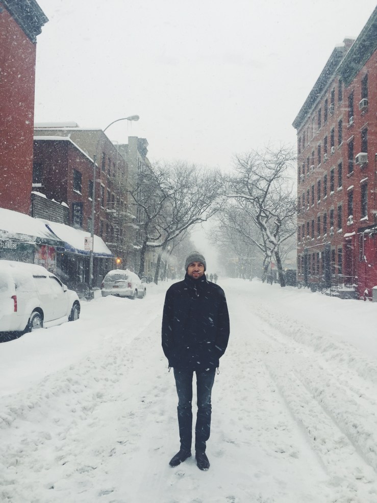 Tom standing on snowy 49th St.
